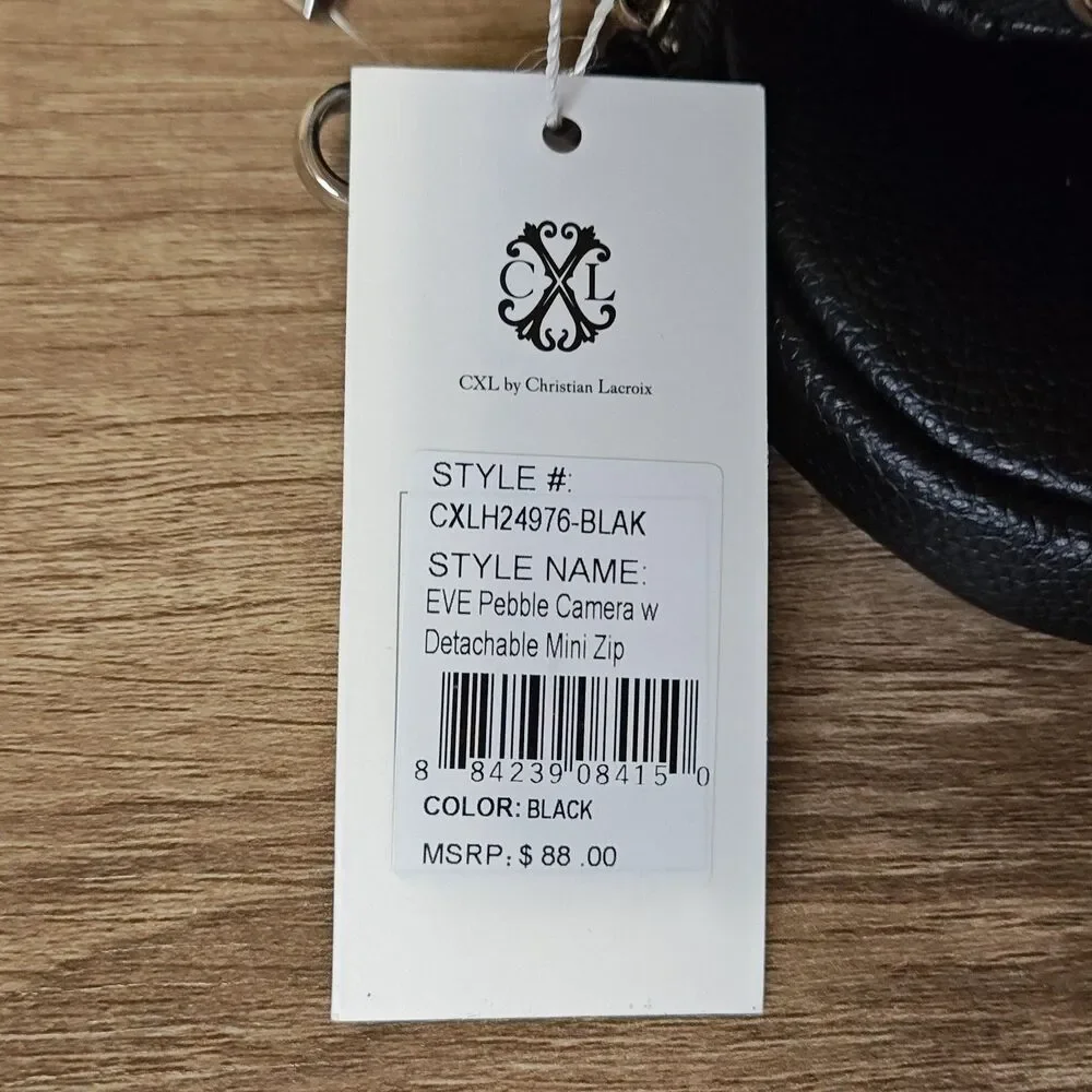 CXL by Christian‎ Lacroix Camera Bag Womens Black Eve Pebble Detachable Mini Zip